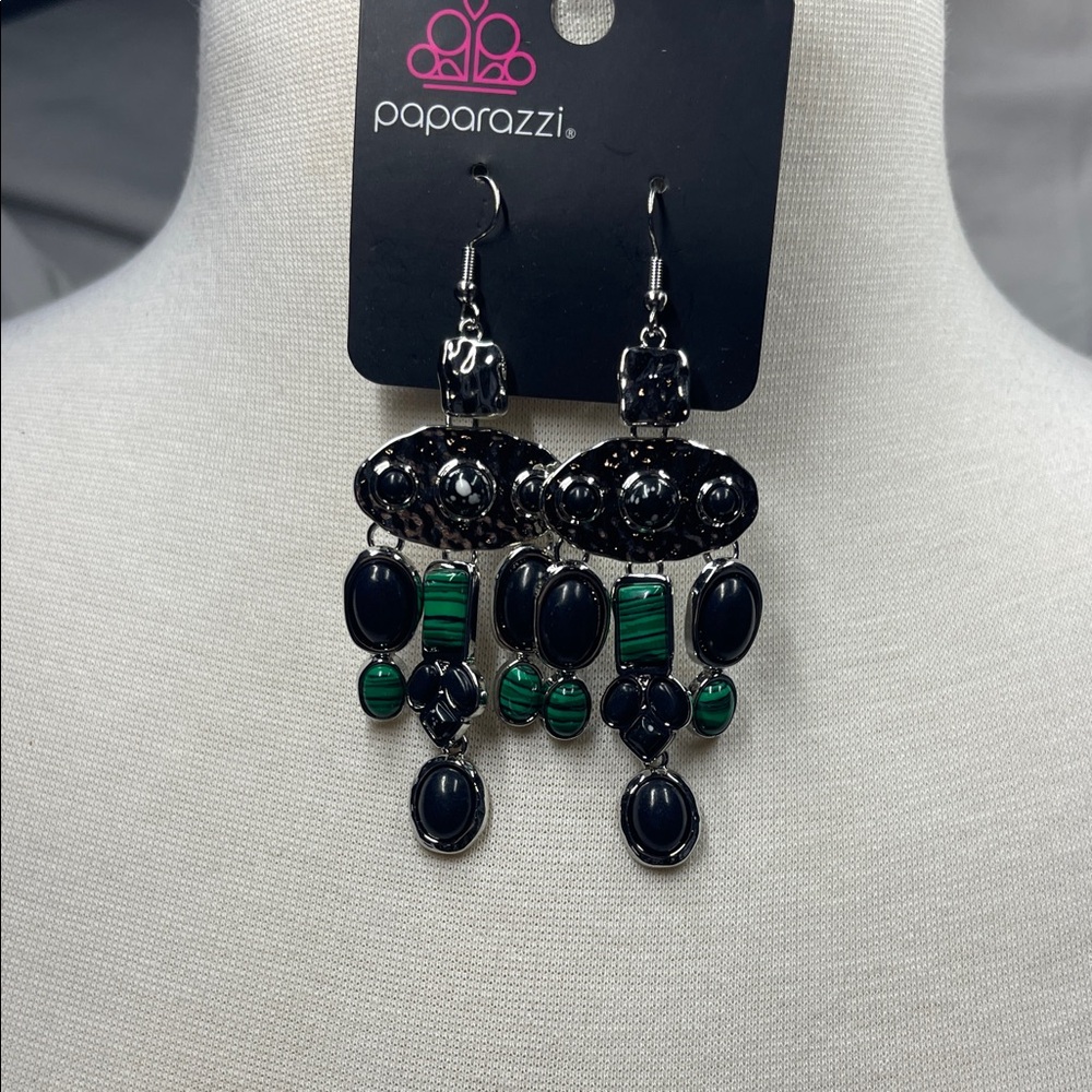 Paparazzi Black and Green Chandelier Earrings